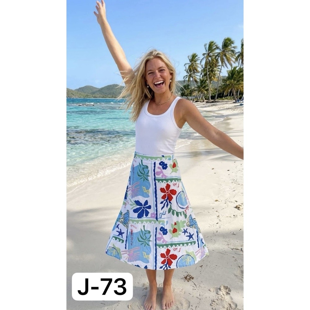 LOFT French Riviera Linen Blend Midi Skirt Mediterranean Resort L'Amour Soleil L